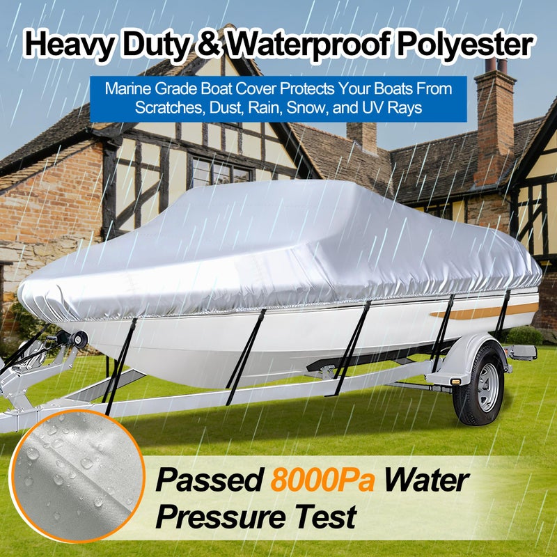 iCOVER Trailerable Boat Cover- 20'-23' Heavy Duty Waterproof Tarp Covers with Storage Bag, Fits V-Hull, Fish&Ski, Pro-Style, Fishing, Runabout, Bass Boats, up to 20ft-23ft Long X 100" Wide - Image 4